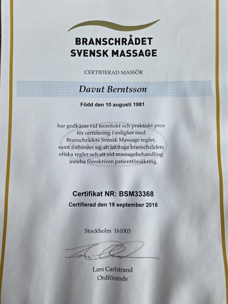 Branschrådet Certifikat - certifierad massör