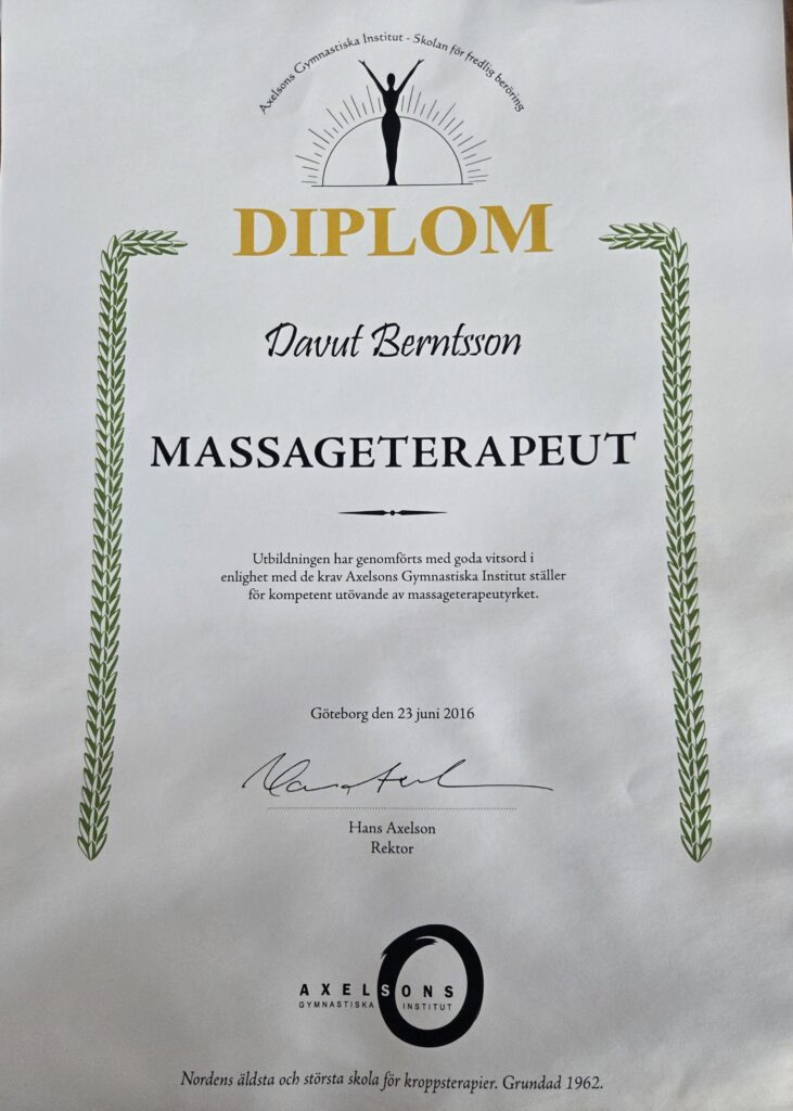 Diplom Axelsons gymnastiska institut för Davut Berntsson